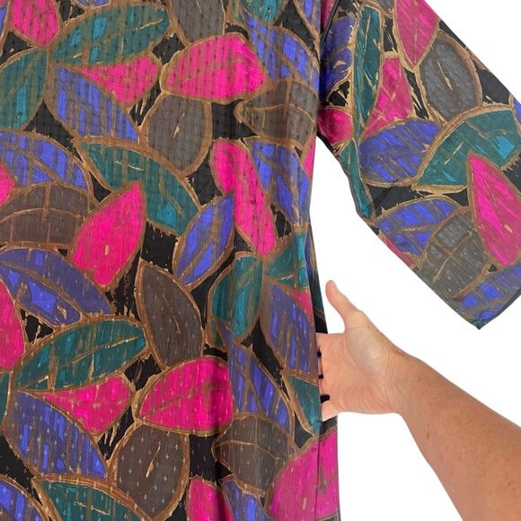 Vintage Mary McFadden Iconic Caftan Dress Small Floral Jacquard Kimono Sleeve - Picture 4 of 12